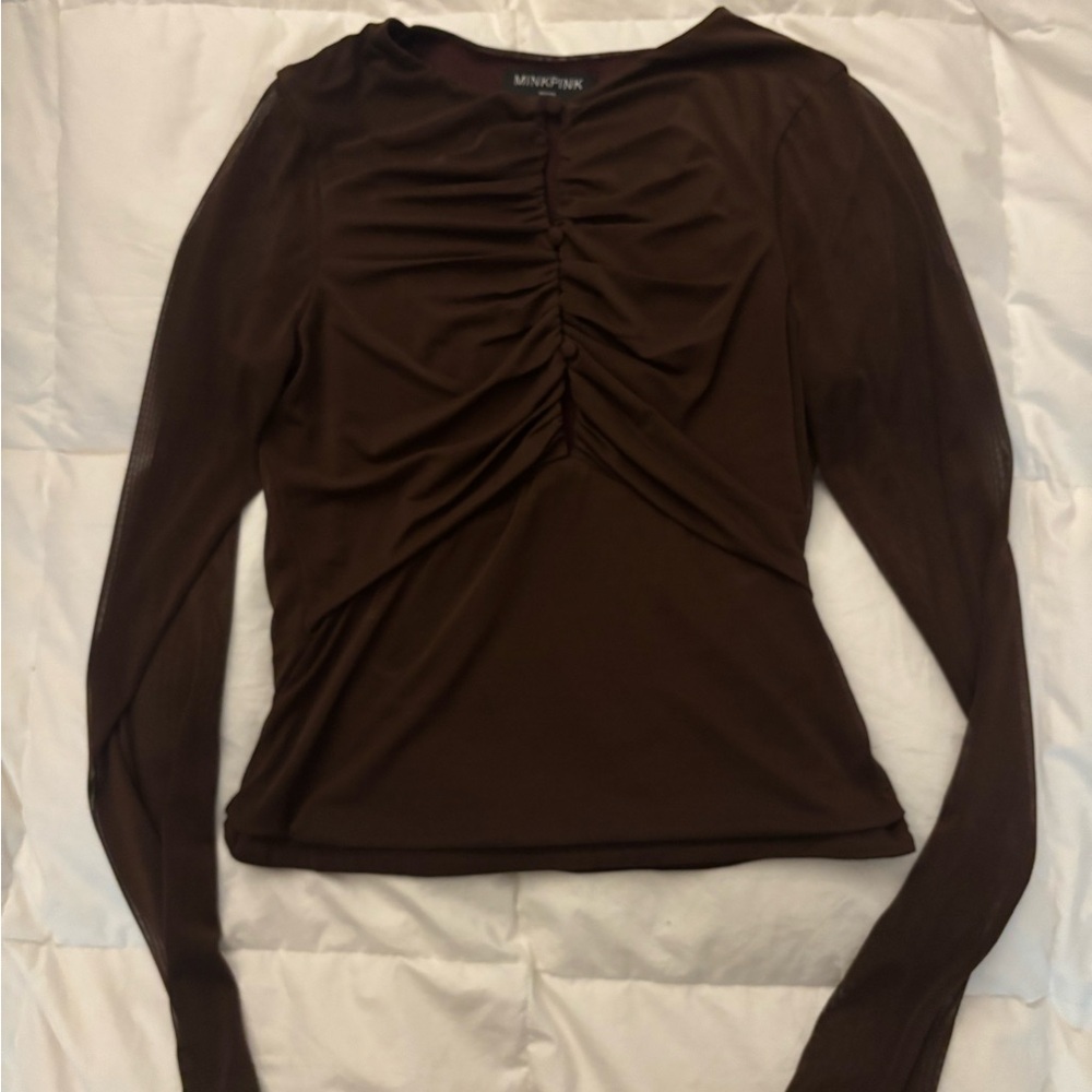 MINKPINK Chocolate Ruched Long Sleeve Top